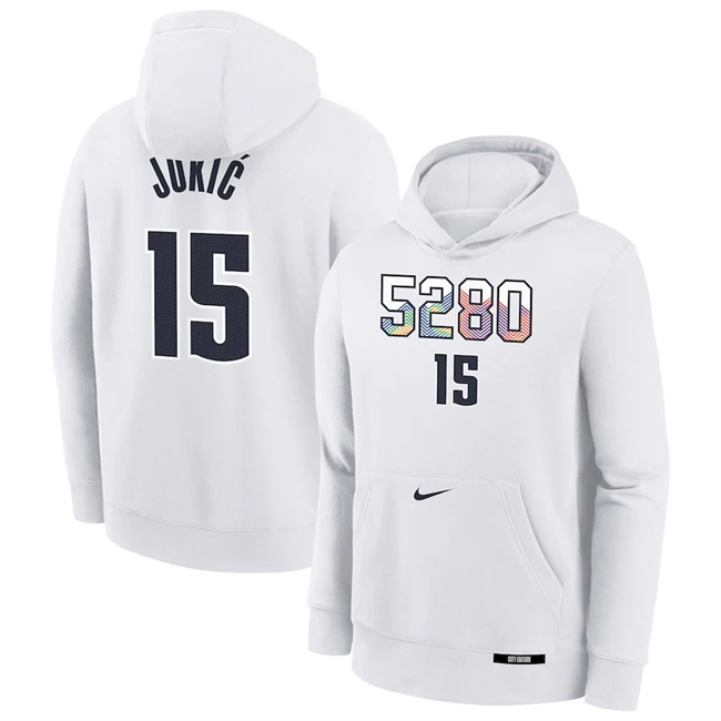 Men's White Denver Nuggets #15 Nikola Jokić 2024/25 City Edition Fleece Club Pullover Hoodie